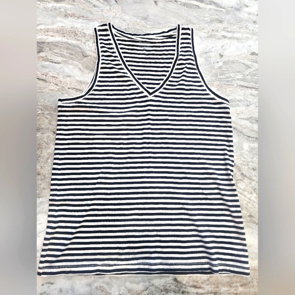 NWT Madewell Do Well Tank Top Small Black White Stripe Organic Cotton Sleeveless